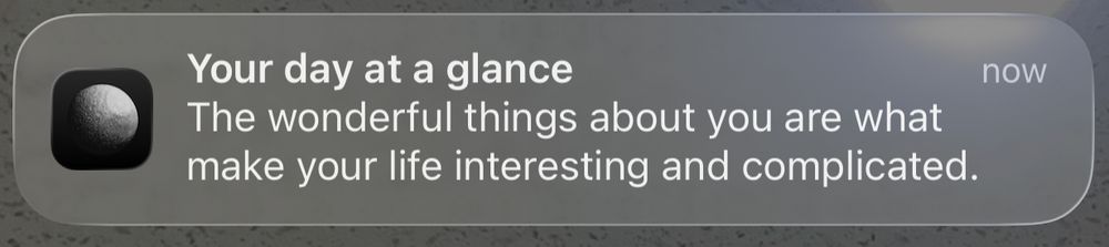 costar notif of the day saying 

“Your day at a glance
The wonderful things about you are what make your life interesting and complicated.”