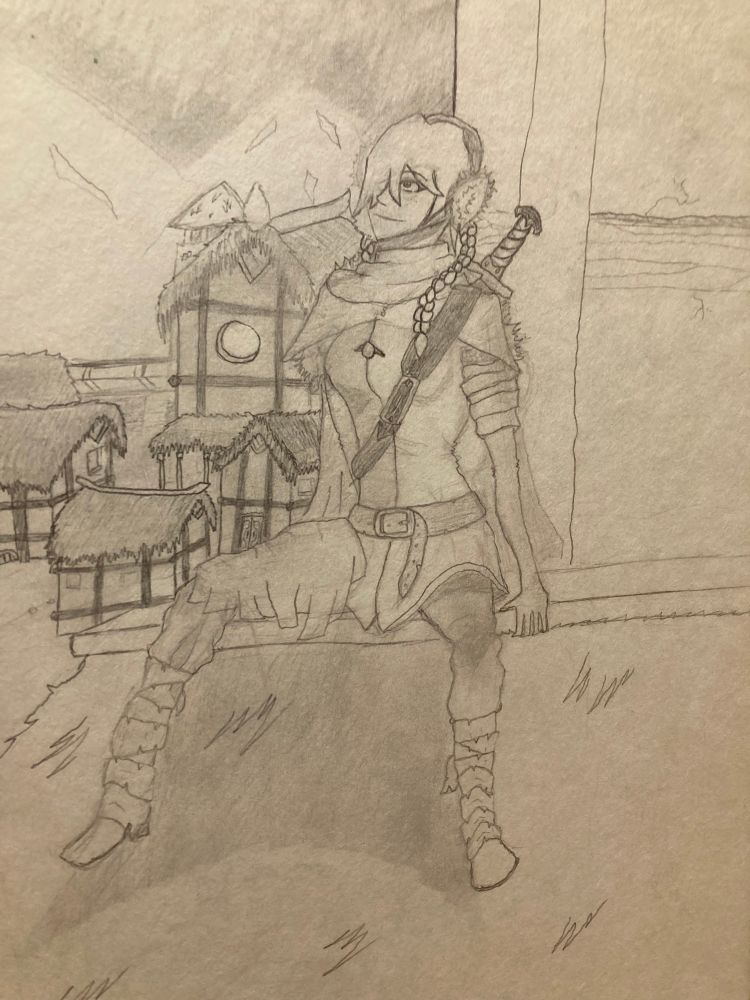 A woman sits on a thatched rooftop and looks up at the stars