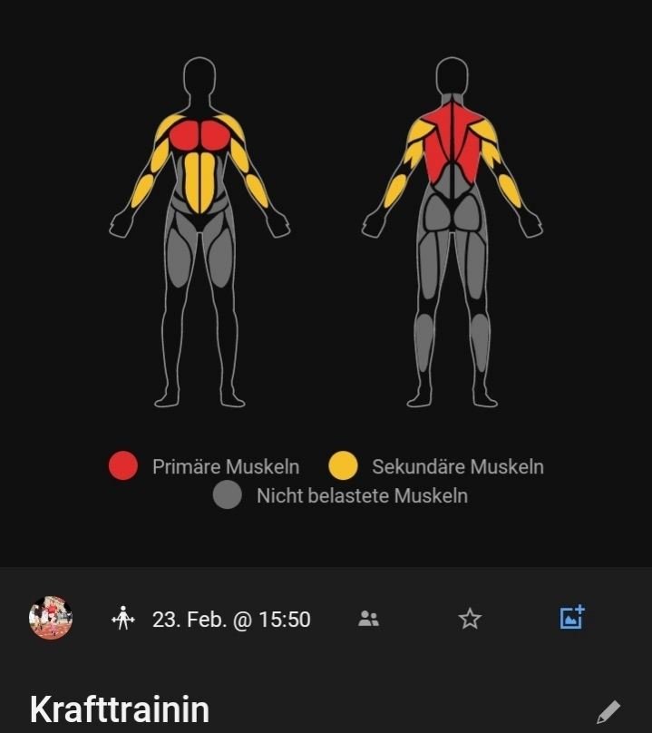Screenshot der Smartwatch App, der anzeigt, dass nur der Oberkörper trainiert wurde