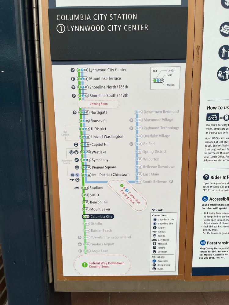 Link map at Columbia City station showing the 2 Line. 