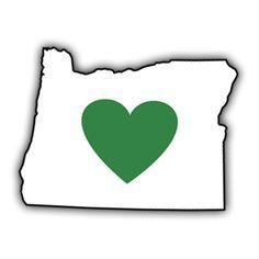 The state of Oregon with a green heart shape in the center.