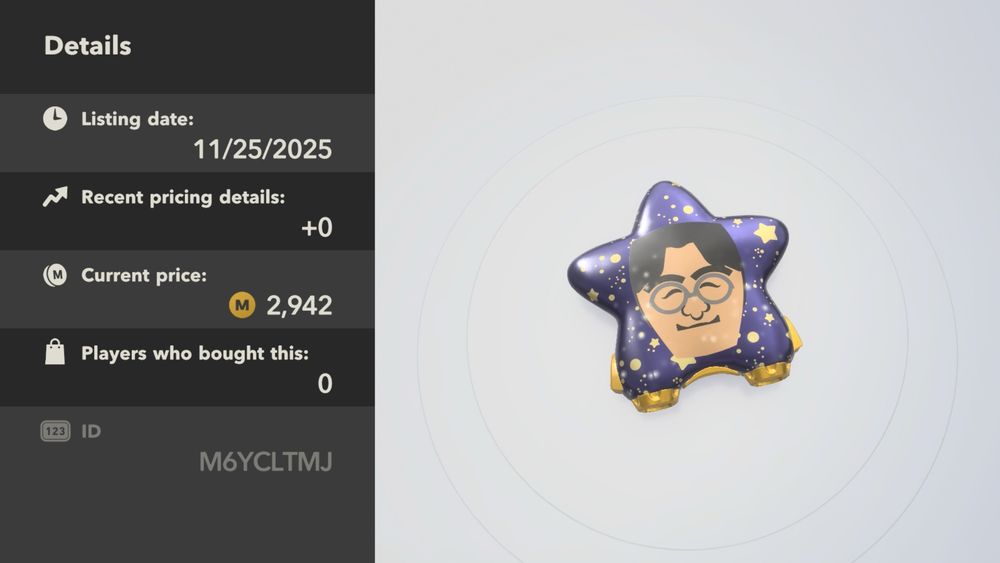 Kirby Air Riders (NS2) - a warp star with a Satoru Iwata Mii face design