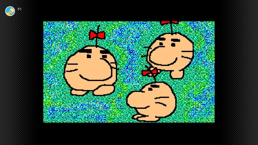 Mario Paint (SNES) - a trio of Mr. Saturns drawn from different angles and sizes against a mottled green background