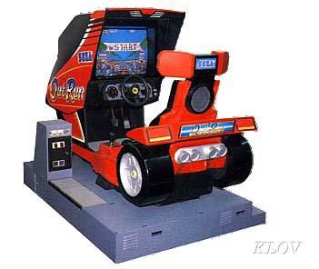 OutRun video arcade game from 1986 set in a pseudo-car cabinet