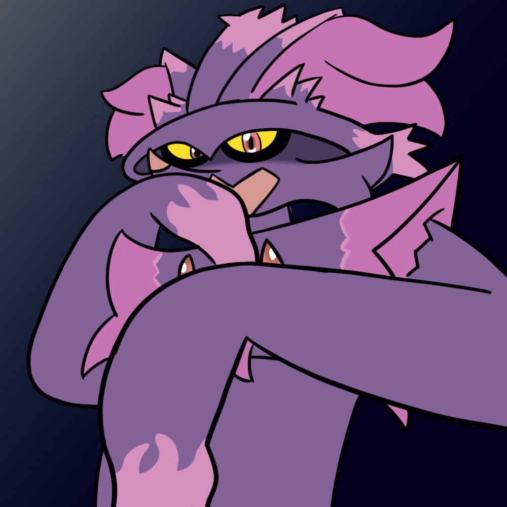 A Braixen fused with a Mismagius, including features of both respective Pokemon.