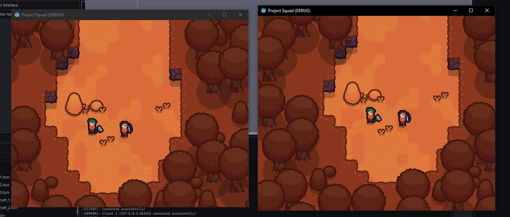 Two windows showing two clients connected to each other