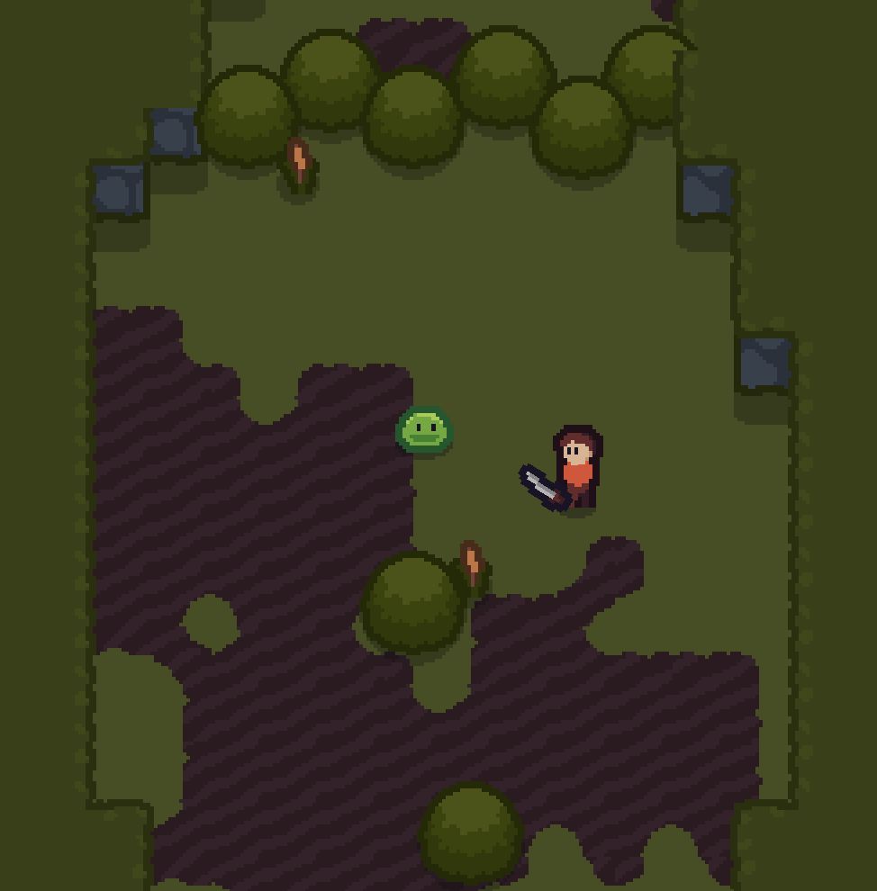 Pixel art screenshot of a work in progress top-down video game. The location is a swamp.