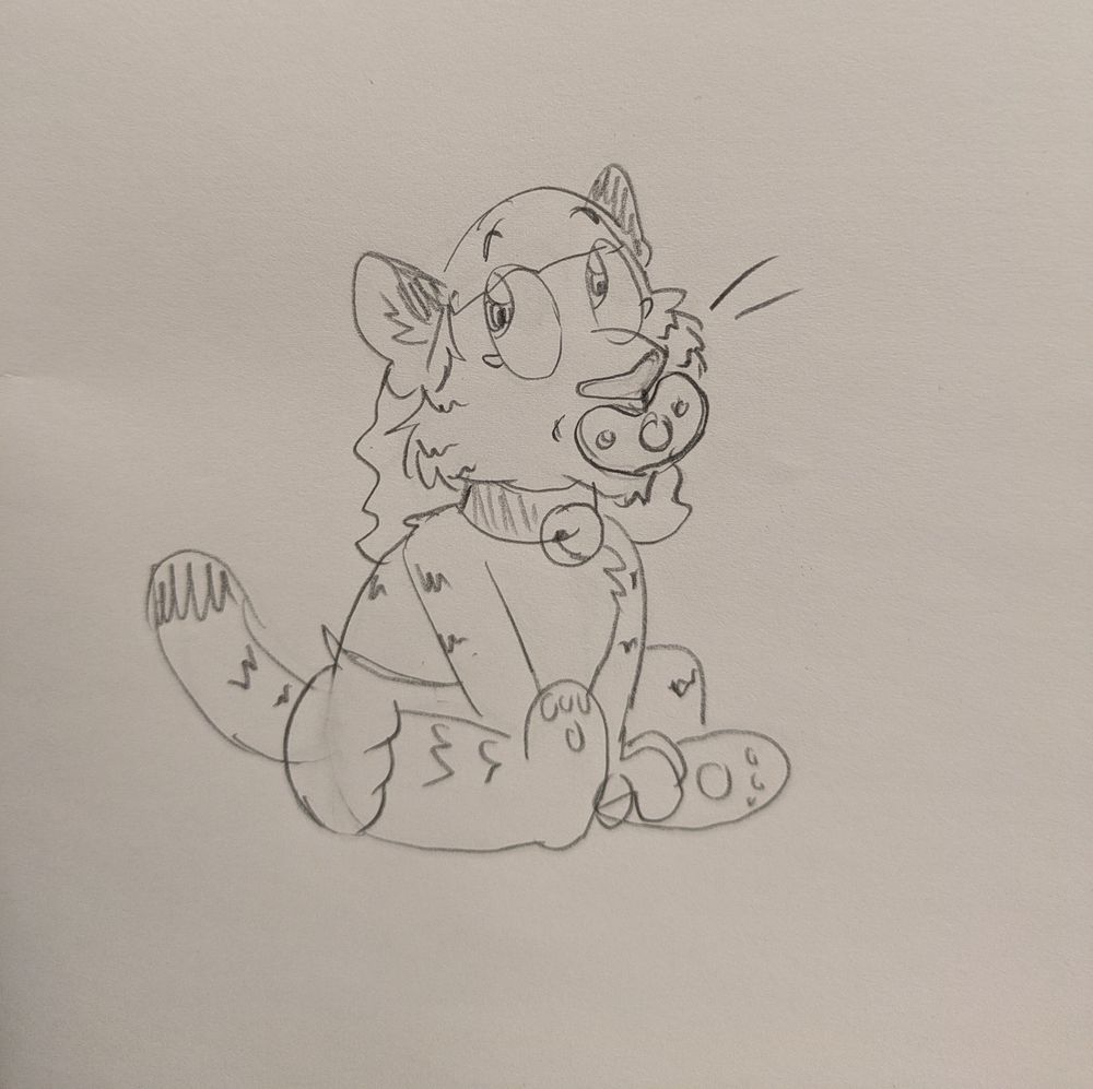 Pencil drawing of a baby anthro tiger in a diaper