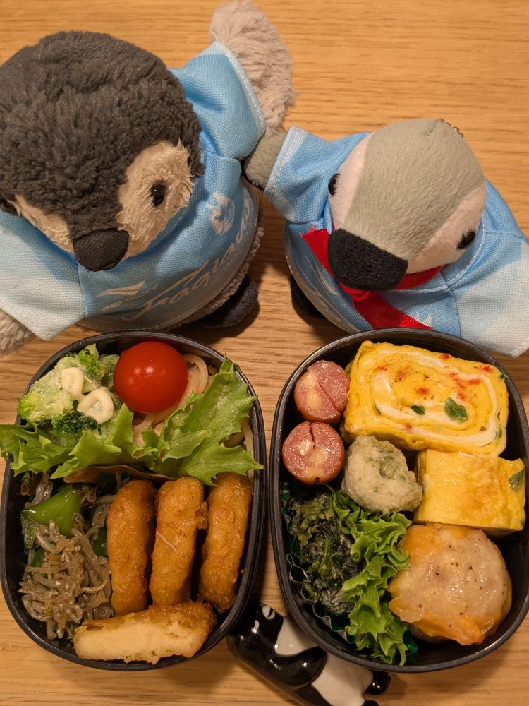 お弁当とペンギンぬいぐるみた箸置き（かわいい）