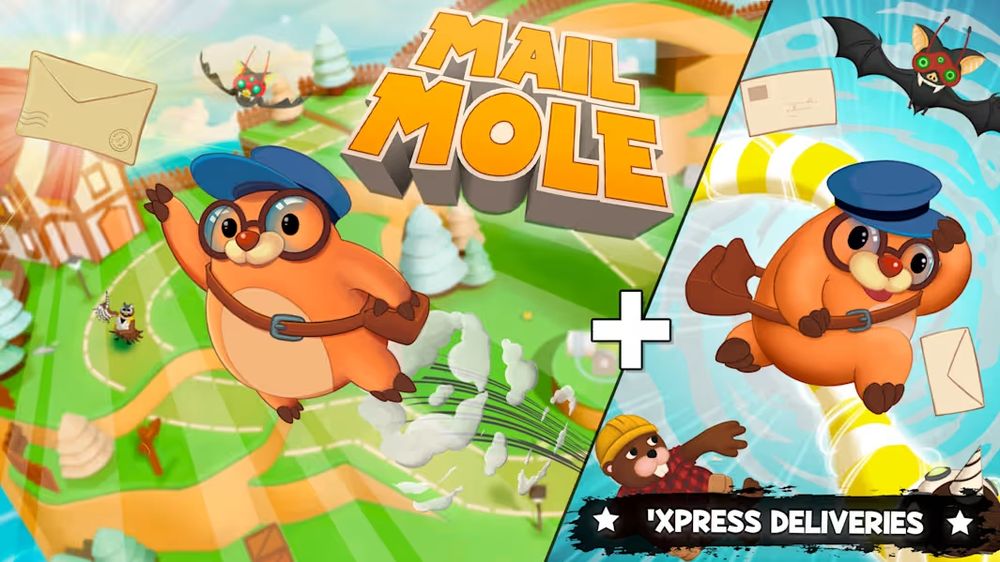 Promo art for Mail Mole featuring the mail carrying mole protagonist 