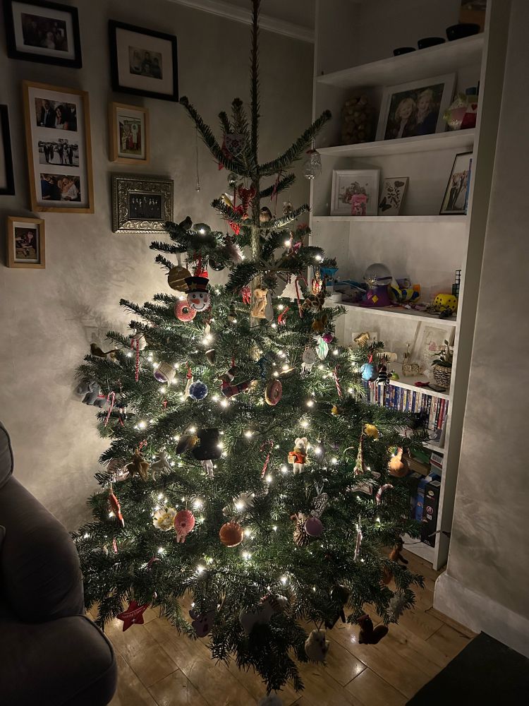 Travis Christmas tree is about quantity not quality and instead of an angel we have a Christmas fish. I don’t remember why. 