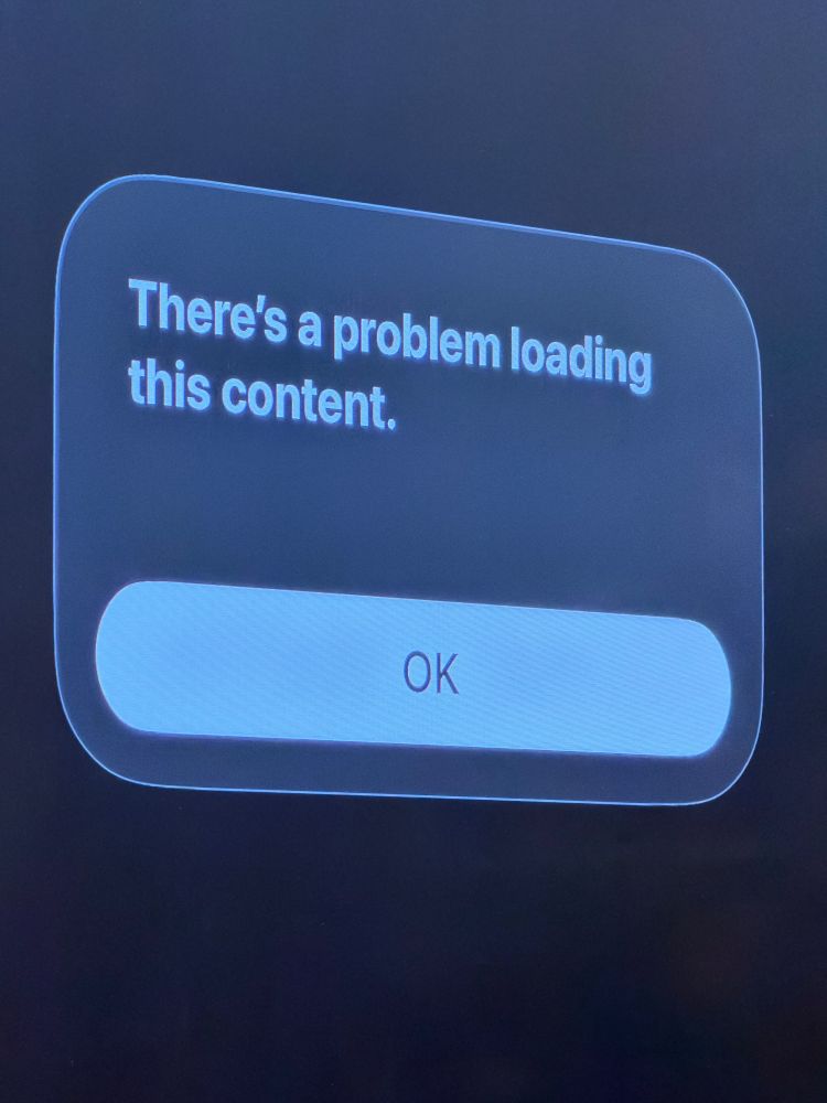 Dialog box that says "There's a problem loading this content" with an OK button.