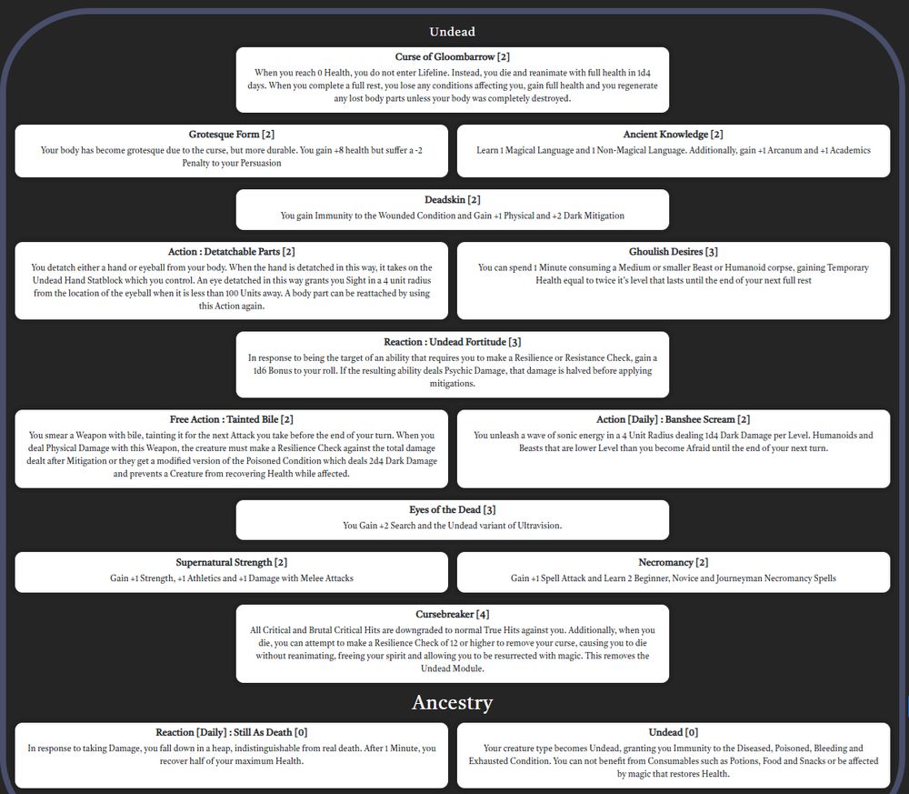 screenshot of the character alteration module for Undead