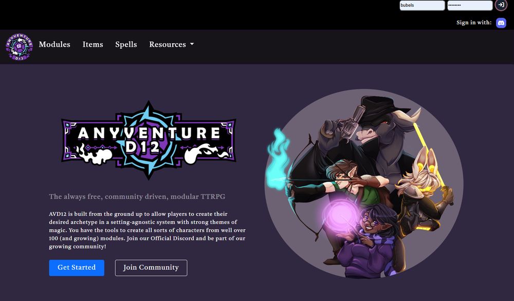 screenshot of anyventured12 website home page