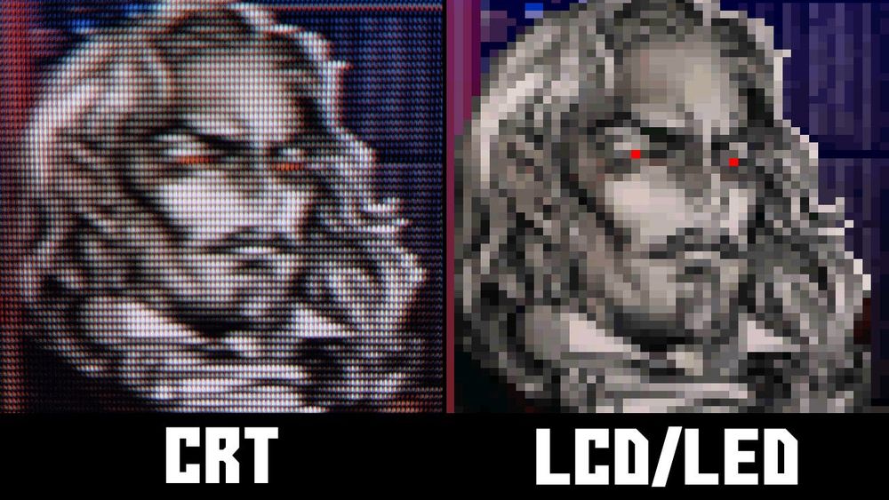 screenshot from Castlevania: Symphony of the Night, showing how a character's red eyes blend to create a glowing effect with a CRT display, but appear as solitary single red pixels with modern displays