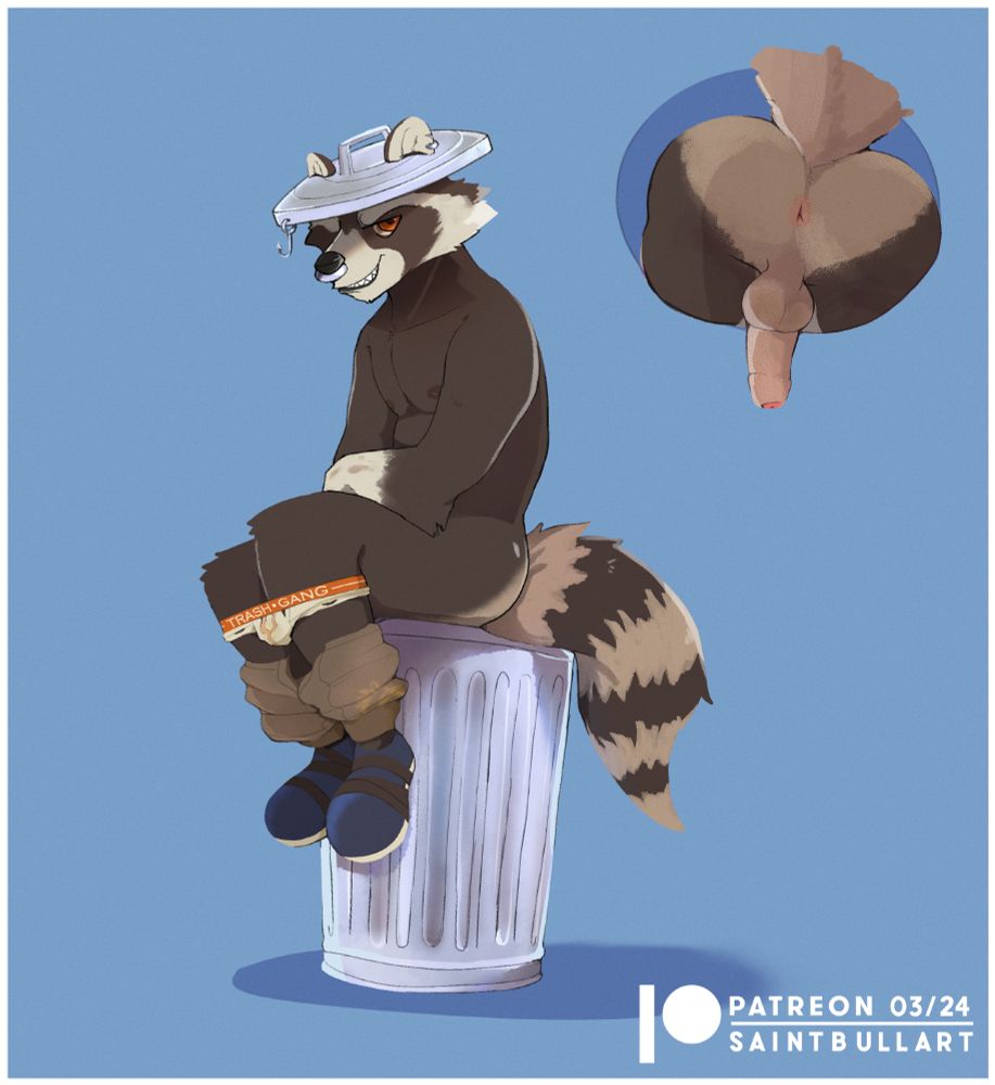 Rufus the Raccoon from Fortnite but shirtless butt naked bowlcam on a trashcan 🎨🐂 2024 NSFW