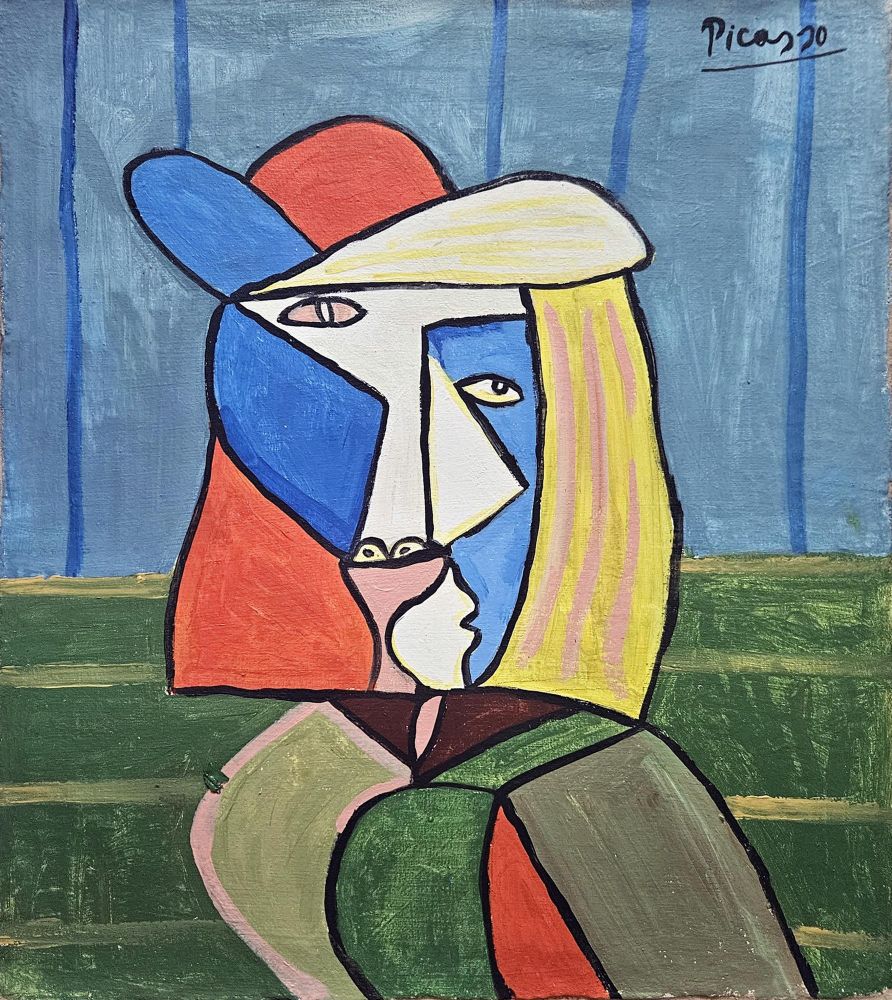 A cubist portrait of a multi colored woman