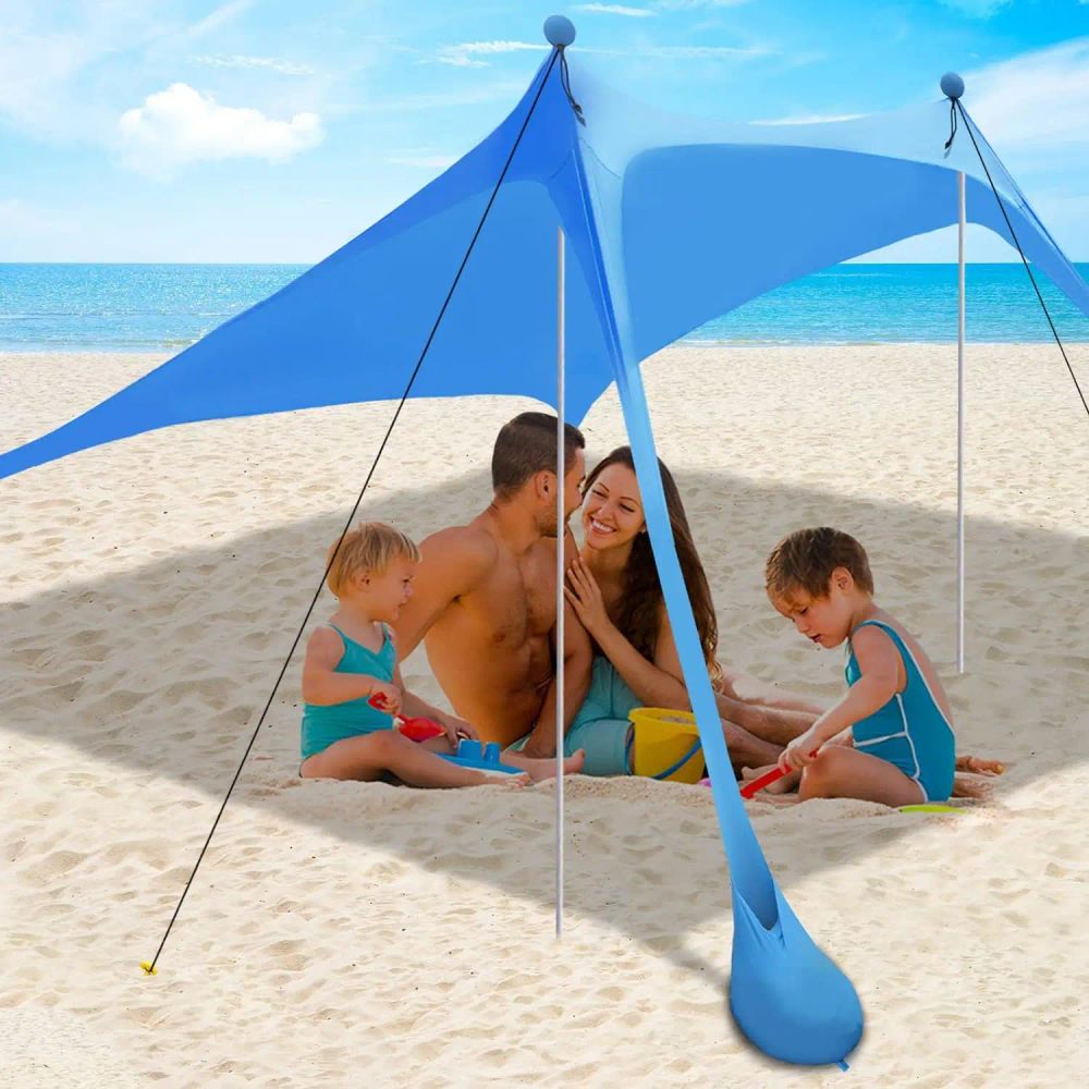 Beach Canopy Tent Sun Shade with UPF 50+ UV Protection, Beach Tent Sun Shelter with Sandbags, Poles and Ground Pegs