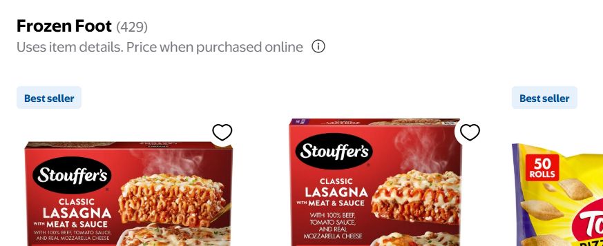 Walmart search of frozen items. Instead of 