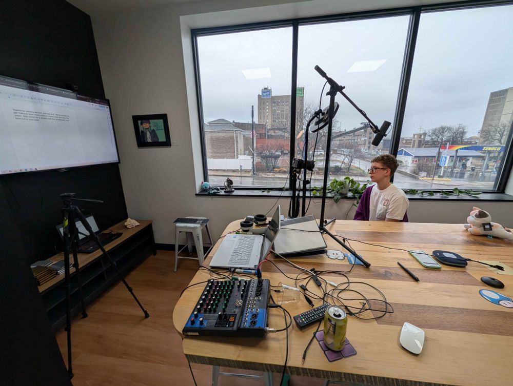 An image of a filming set up in an office setting