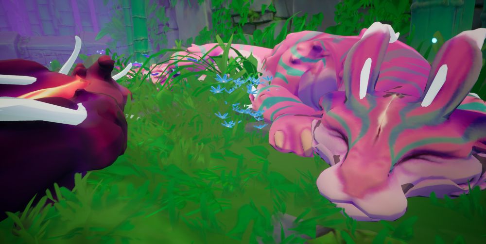 A screenshot from the game Slime Heroes featuring a sleepy dragon. 