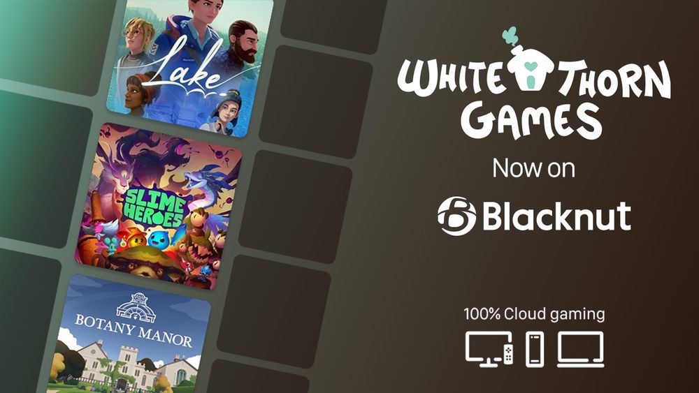 An advertising banner promoting a partnership between Whitethorn Games and Blacknut Games.