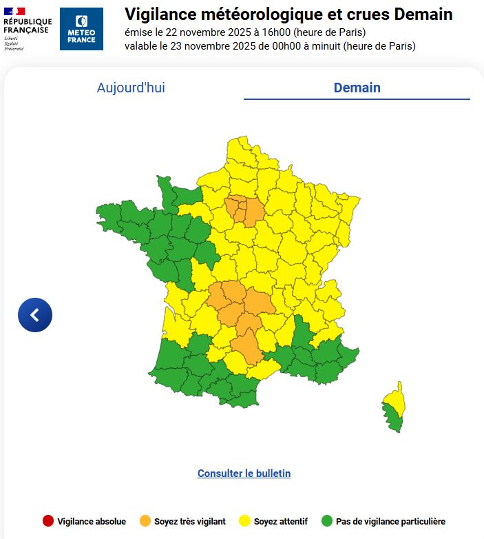 Carte de météo france sur la vigilance grand froid