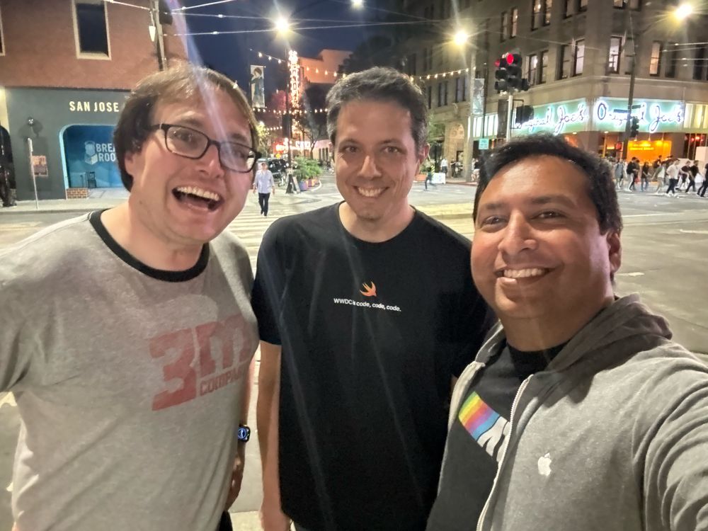 Me, Riz, and Joachim standing on a street in San Jose taking a selfie