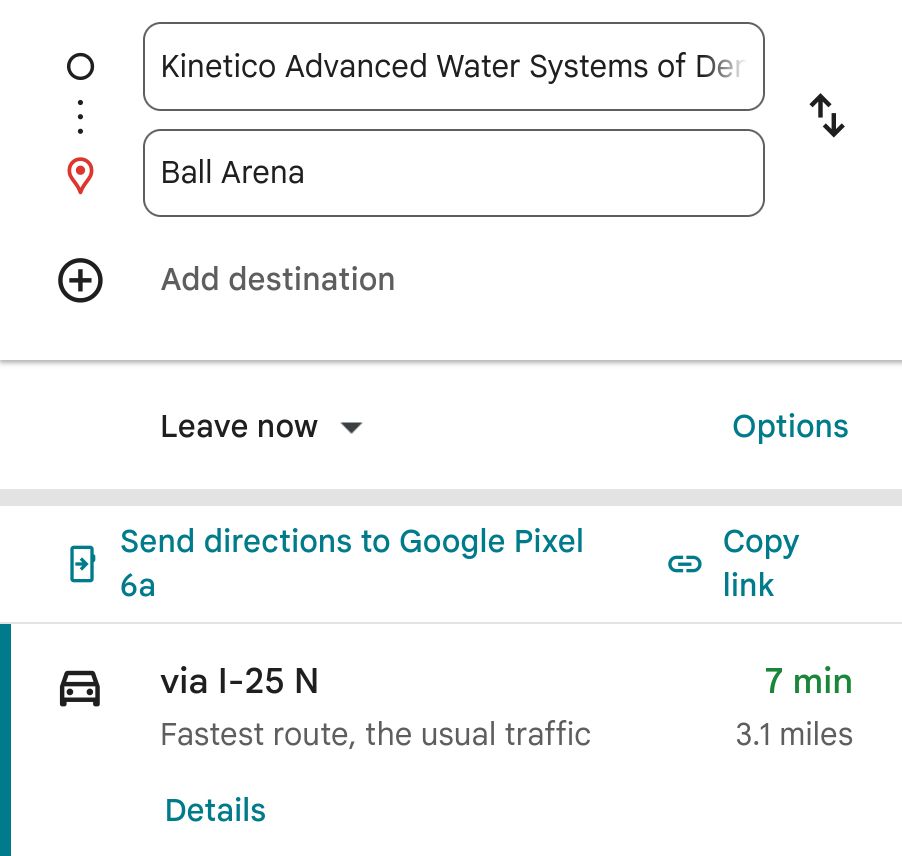 Only a 3 mile drive from Kinetico of Denver to Ball Arena.