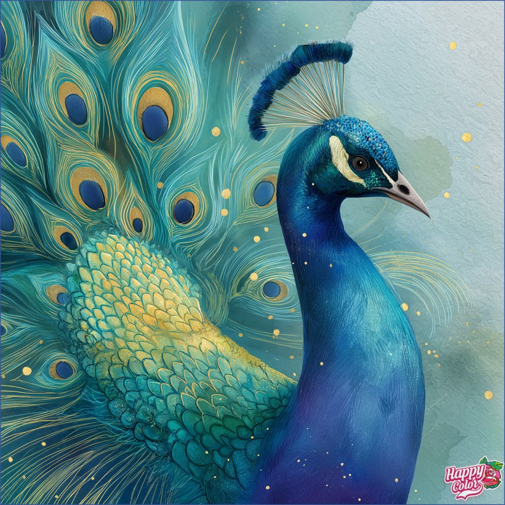 A color by numbers peacock. From the “Happy Color” app.