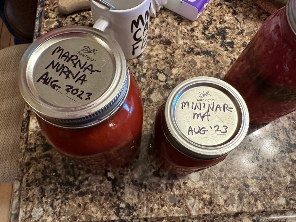 Two marinara jars: one labelled "Marna-nurna" and a smaller one labelled "mininar-ma"