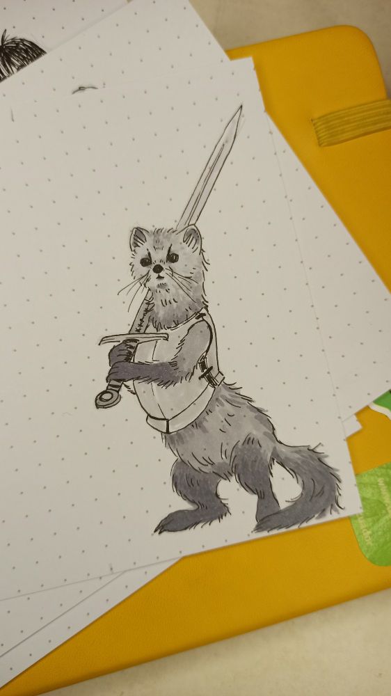 A bipedal sable wearing a cuirass and wielding a two handed sword