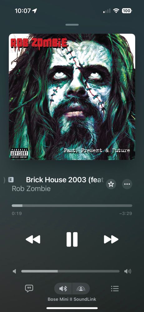 Screenshot showing an album cover of a Rob Zombie song 