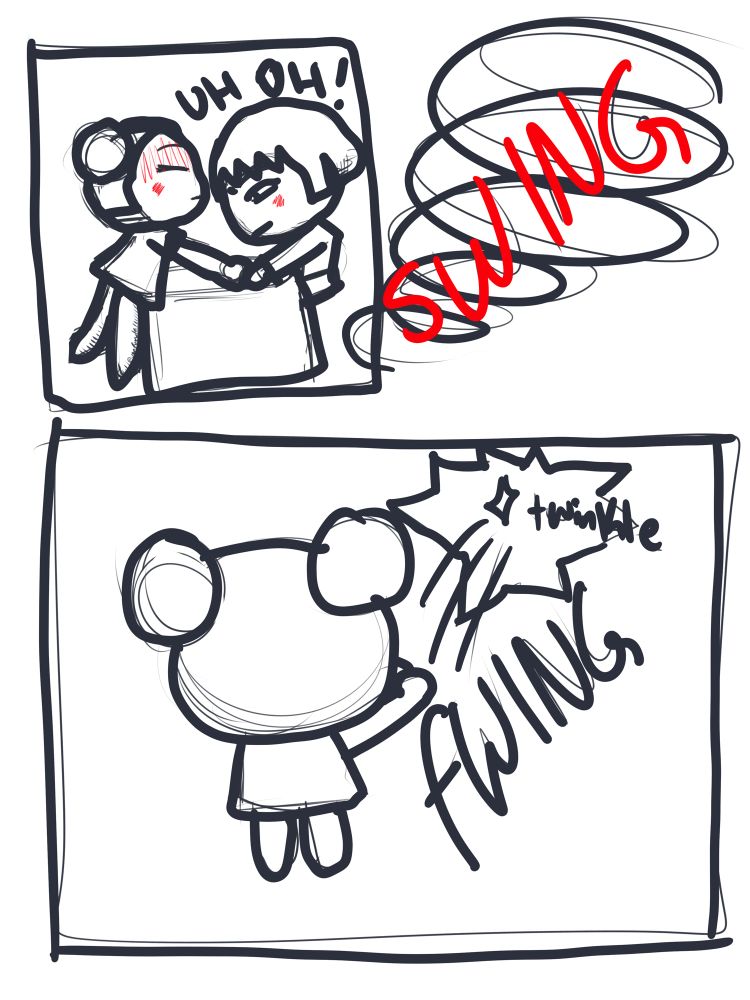 Pucca picks up, twirls around and throws Abyo out the wall so far he twinkles. 