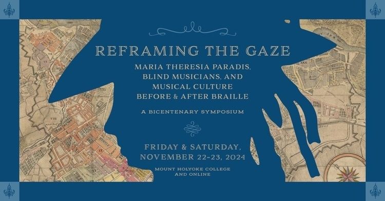 Image description: The logo for the Paradis Symposium features a silhouette portrait of Paradis from 1786, superimposed on an 1805 map of Vienna. Design by Grid Girl Studio.

