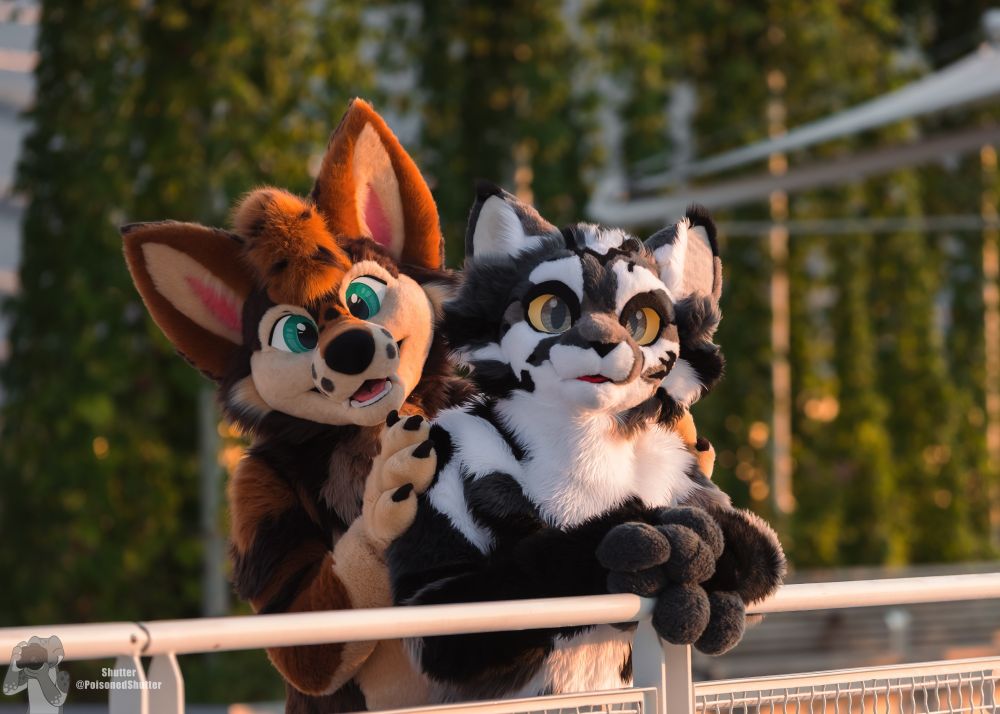 two fursuiters posing together