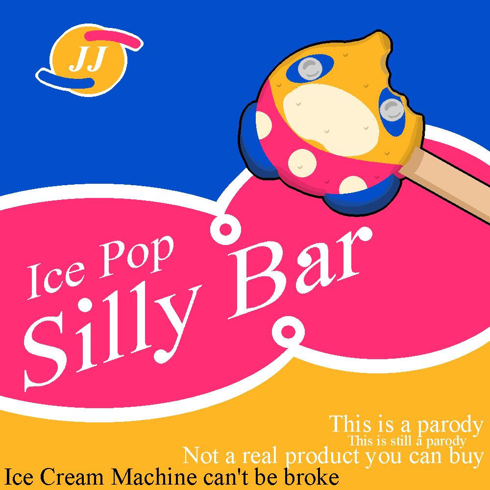 A parody product design of Ice Pop Silly Bars, ice cream designed to look like Silly Stu
