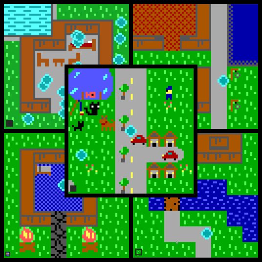 A collage of screenshots of Room, showing five different rooms created by players.