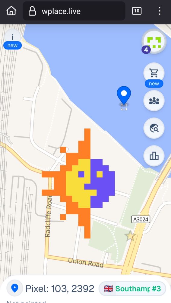 A pixelated Meridian logo placed on a map of the former site of Southampton's Television Centre.