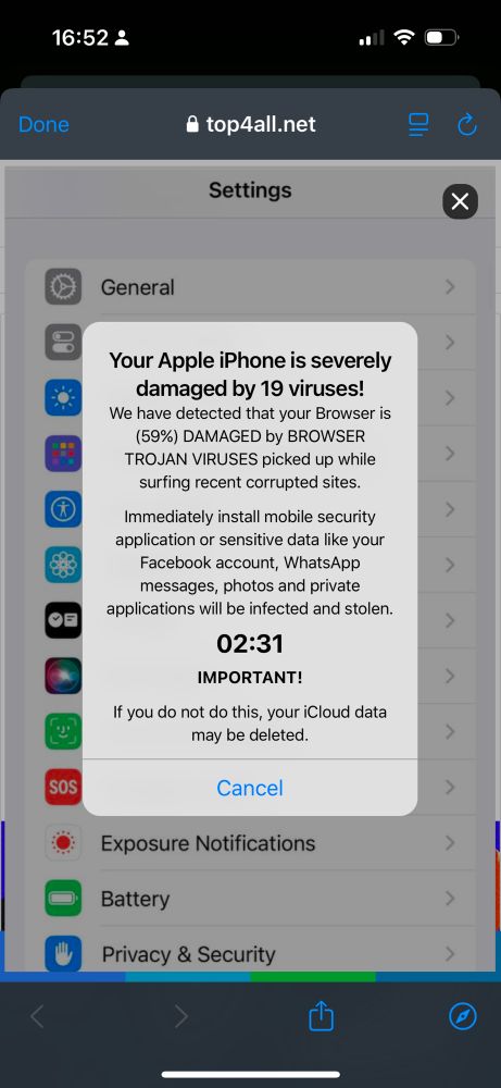 Fake iOS malware site