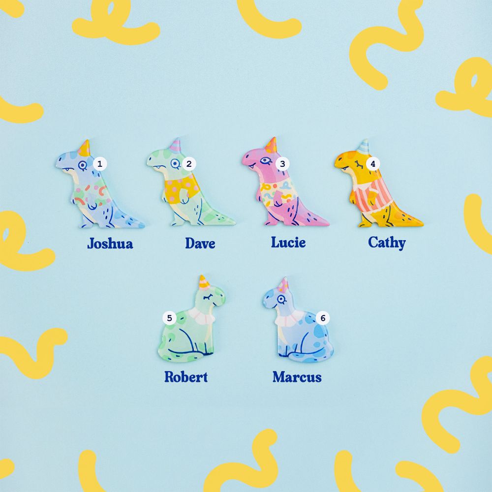A list of the dinosaurs pieces, each one has a name