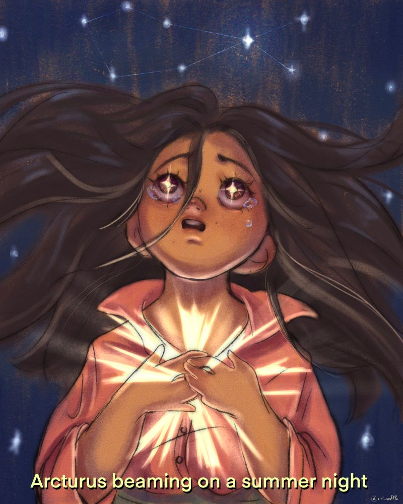 Girl having a revelation on a summer night watching the Arcturus constellation 