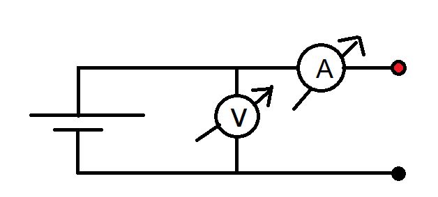 ugly paint drawing of a PSU with Voltmeter before the Amperemeter