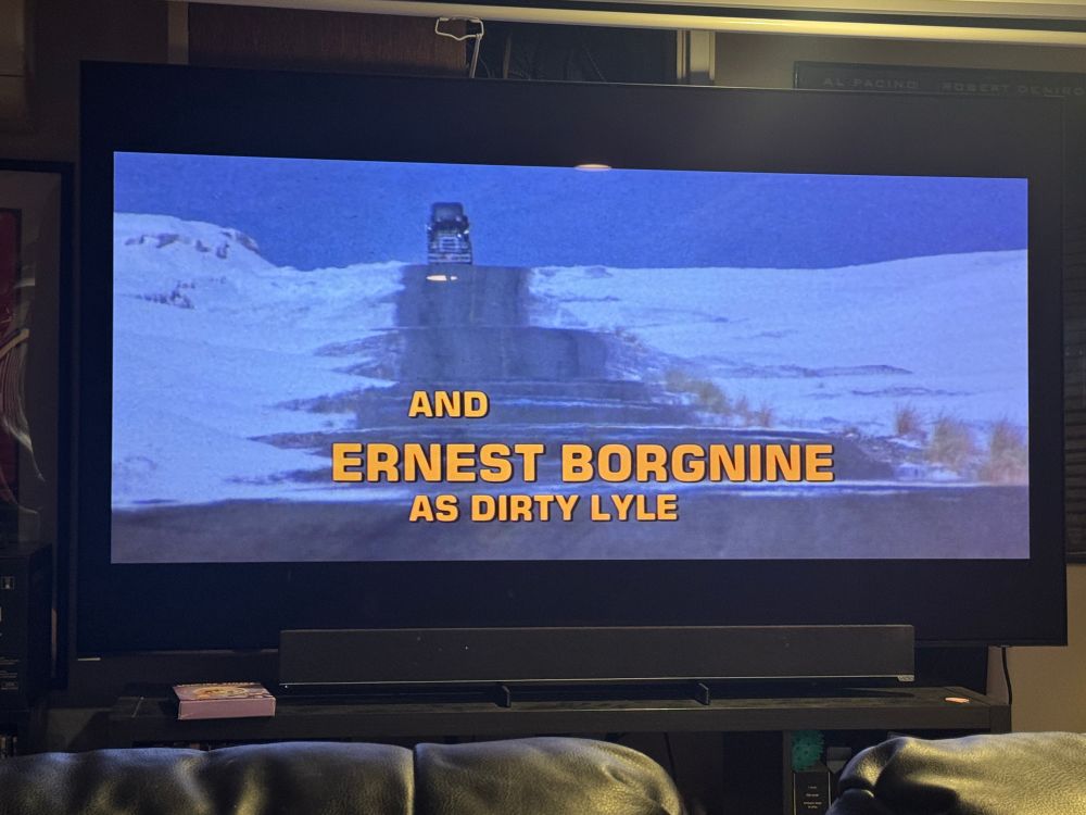 A credit from CONVOY reading “and Ernest Borgnine as Dirty Lyle”