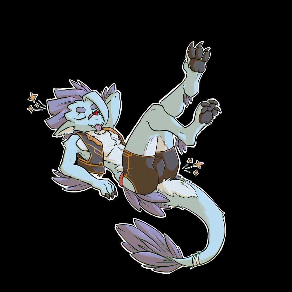 Our adorkable, feathered hero, Ashuu'ra, poses like a pinup model. 