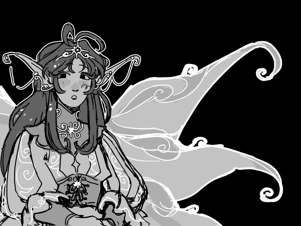 Another fairy sketch.  this one has a lot of jewelry and very long ears.  regal vibe