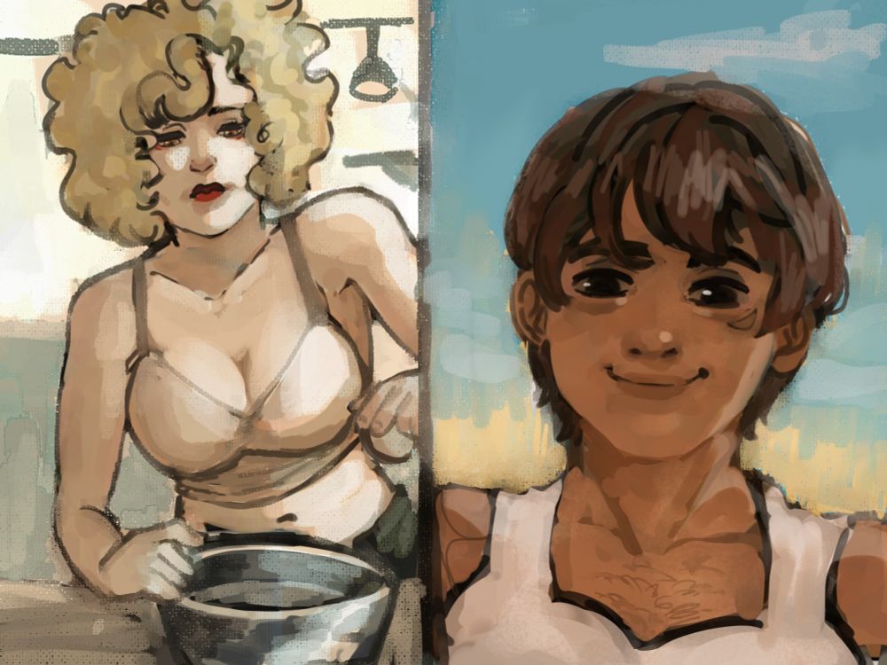 Hellen aparecendo e quebrando ovo numa tigela, Marie do outro lado está sorrindo