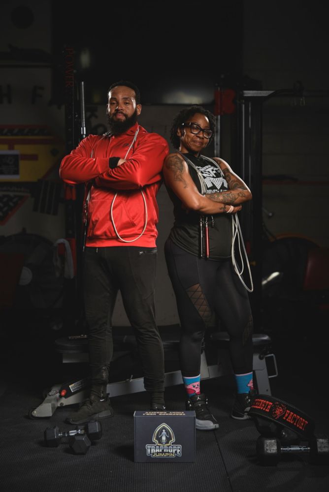 Standing back to back with Coach Rell instructor for Trap Rope Jumpin' 