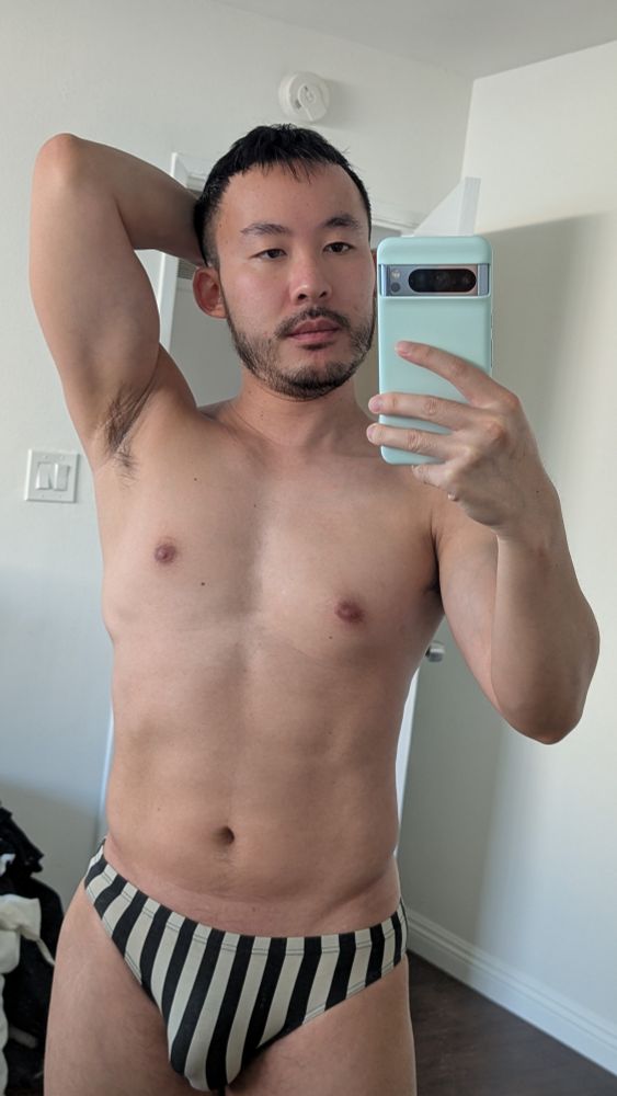 Selfie of man in briefs