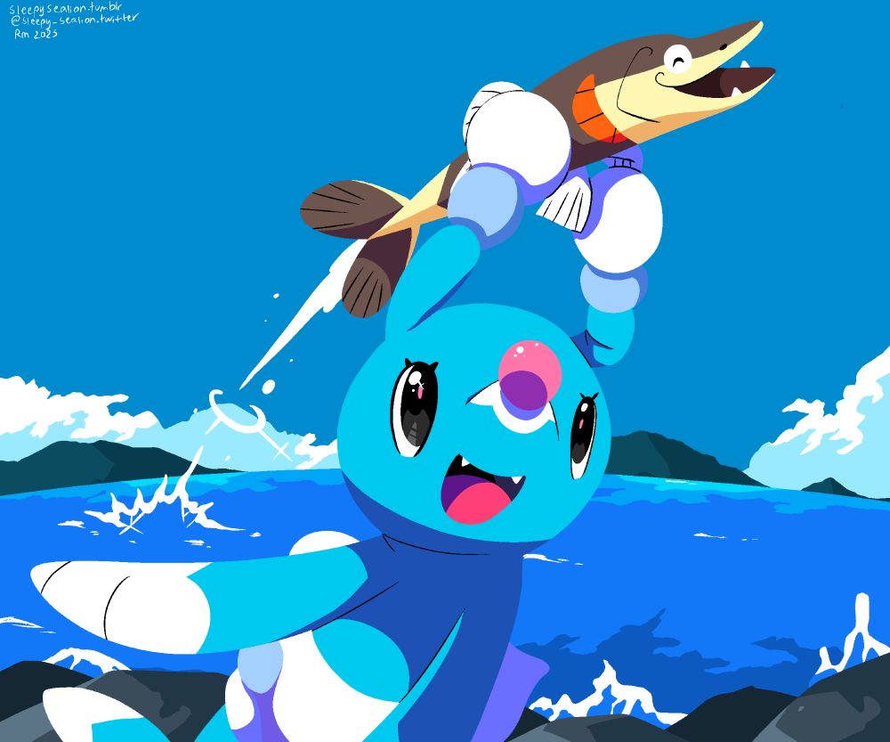 Brionne catching an Arrokuda skillfully with their ears.